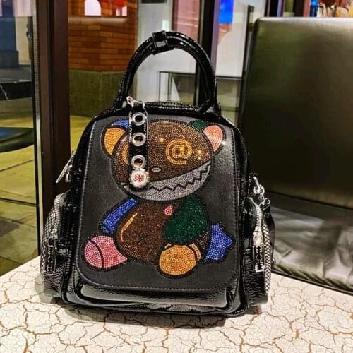Rhinestone Smily Bear Sac A Dos Femme Luxury Womens Backpack Travel Shoulder Bags 2021 New Rucksack School Girls Bagpack