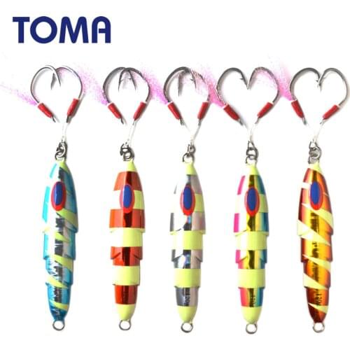TOMA 1pc Fishing Metal Jigging Lure Spoon 80g 120g Glow Luminous Slow Jigging Hook Assist Saltwater Boat Fishing