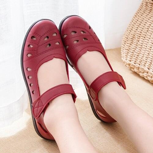 Summer Woman Flats Shoes Female Casual Hollow Leather Mary Jane Shoes Ladies Soft Bottom Comfortable Loafers Shoes