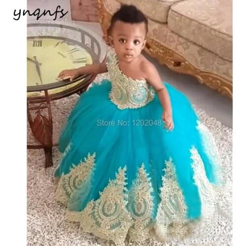 YNQNFS G6 Real2020 Flower Girl Dresses Ball Princess Gold Pageant Dress Kids Party Evening Gown First Communion Dresses