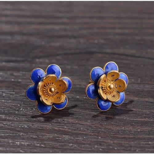 FNJ Shaolan Flower Earrings 925 Silver Original Pure S925 Sterling Silver Stud Earring for Women Jewelry Good Luck Cute