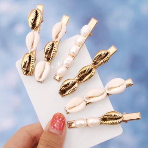 Trendy Seashell Hair Clips Gold Color Women Freshwater Pearls Hair Pins Barrettes 2019 New Hair Accessories Gifts
