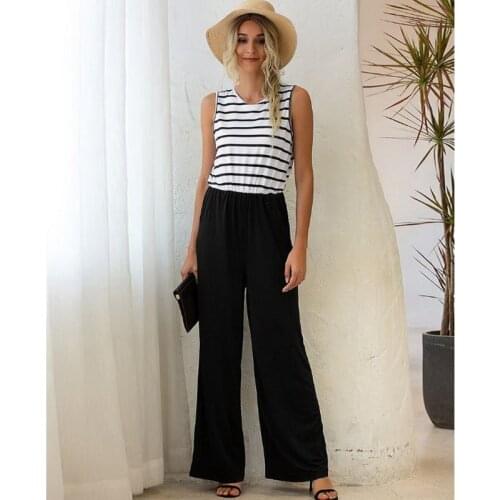 QRWR Summer Patchwork High Waist Rompers Womens Jumpsuit Casual Floral Printing Jumpsuit O Neck Loose Full Jumpsuit Womens