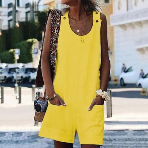 Sleeveless Linen Overall Jumpsuit Homewear Women 2020 Summer Cotton Linen Loose Casual Playsuit Combinaison Femmel Dropshipping