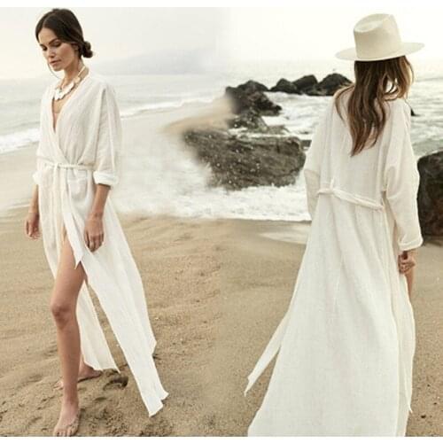 Womens Bikini Cover Ups Beach Dress Coverup Swimsuits Casual Long Sleeve Cardiga Swimming Suit Woman Summer Holiday White Playa