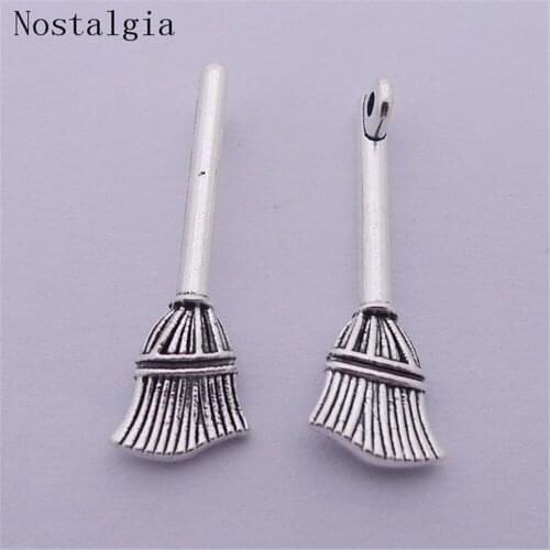 10pcs 27x9mm Pendant Broom WizardS Broom Charm Pendants For Diy Jewelry Making Antique MagicianS Broom Pendants