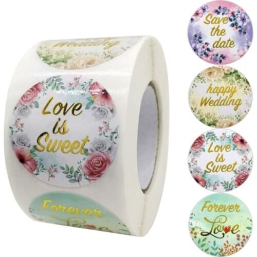 100/200/500PCS Wedding Decoration Roll Stickers Love is Sweet Happy Wedding Party Decor Gift Packaging Paper Stickers Seal Label