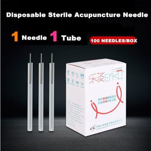 100pcs/Box Acupuncture Needle Disposable Sterile Tube Needle One Needle With One Guide Tube Filiform Buccal Needle Flat Handle