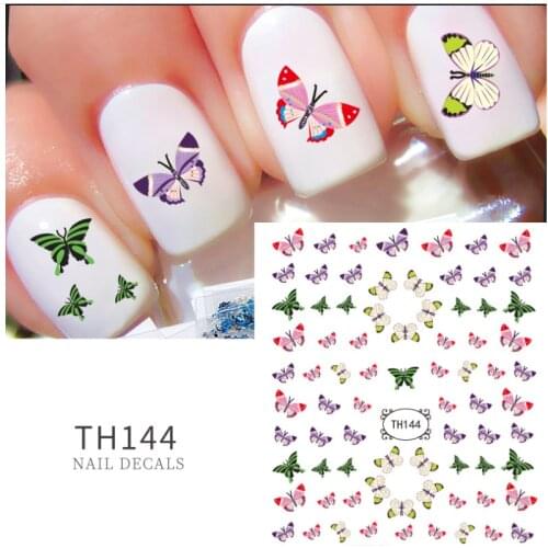 14 Finger Rill Foil Butterfly Nail Art Stickers 2021 Minimalist Design Transfer Waterstick Gel Toe Decoration