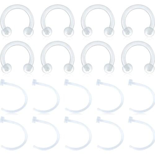 16G 18Pcs Clear Nose Hoop Flexible Septum Cartilage Tragus Helix Earrings Labret Eyebrow Body Piercing Retainer for Women Men