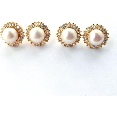 8 Pairs Gold Color round Micro Pave CZ stud earrings,Nature Pearl Charm earring Tiny mini cute girls jewelry ER934