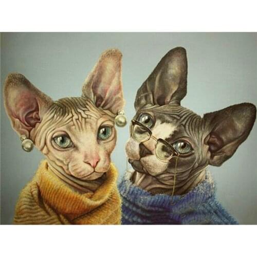 Canvas Size 5d DIY Diamond Painting Full Square/Round Sphinx Cat Couple Embroidery Complete Kit Mosaic Cartoon Animal Puzzle