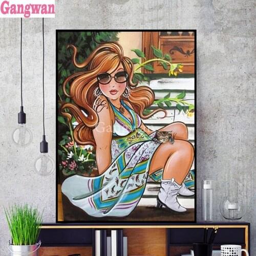 Diamond Painting 5D DIY Full Square Fat Lady Flower Diamond Mosaic Beads Embroidery fashion girl Needlework Rhinestone Pictures