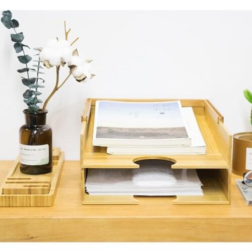 Bamboo Desktop File Holder A4 Paper Storage Desk Rack Office Multi-function Data Box Multilayer Storage Rack Simple Style