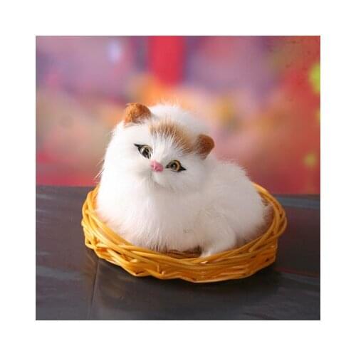 White cat with yellow head 11x9cm cat with basket, hard model home decoration Christmas gift h1188