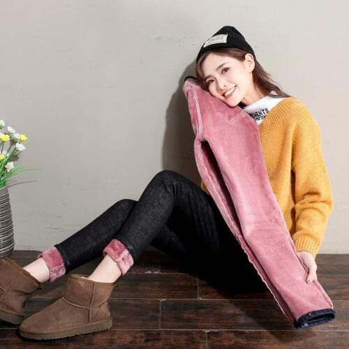 Black Casual Thicken Denim Pencil Pants Warm Plus Size Winter Jeans Women High Waist Skinny Stretch Velvet Trousers Streetwear