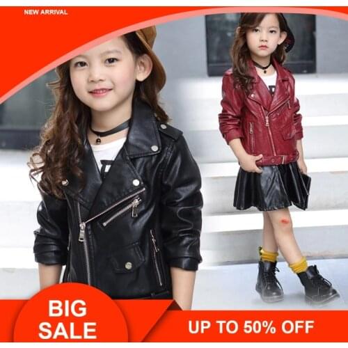 2019 Children PU Leather Jacket Girls Autumn belt Coat Girls Spring Jacket Children Solid Casual Outerwear for kids