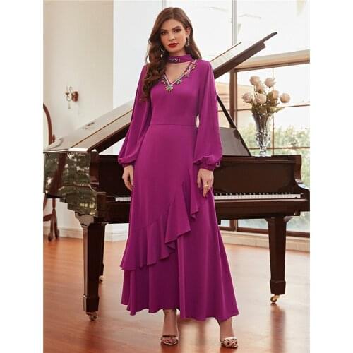 Dubai Abaya Luxury Diamonds Kaftan Turkey Muslim Women Maxi Dress Cold Shoulder Caftan Evening Gown Islamic Clothing Arab Robe