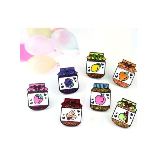 Cartoon Fruits Bottle Enamel Lapel Pin Cute Lemon Apple Grape Can Brooch Denim Jacket Backpack Fashion Badge Friend Gift Jewelry