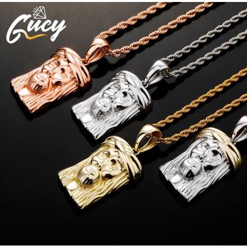 GUCY 925 Sterling Silver Religious Jesus Head Pendant Necklace Bling Iced Cubic Zircon Mens Hip Hop Jewelry For Gift