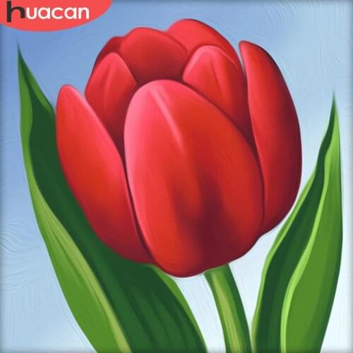 HUACAN Diamond Painting Full Drill Tulip Flower Wall Stickers Embroidery Red Floral Mosaic Crystal Home Decor