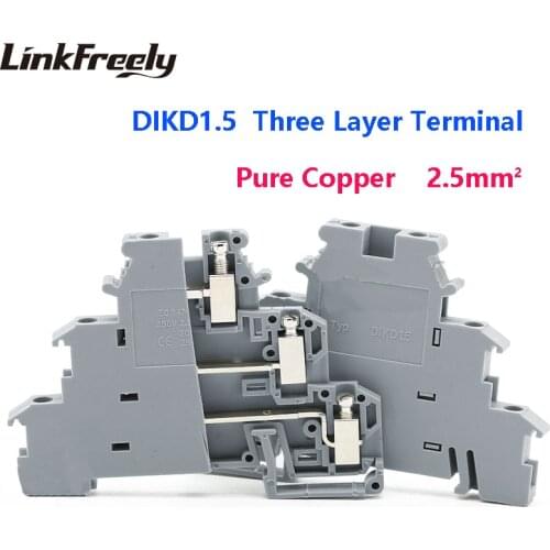 DIKD1.5 2pcs UK Three Layer Electrical Wire Screw Terminal Connector UK1.5 UK2.5 UK3N UK5N UK10N Splice Crimp Wiring Terminal