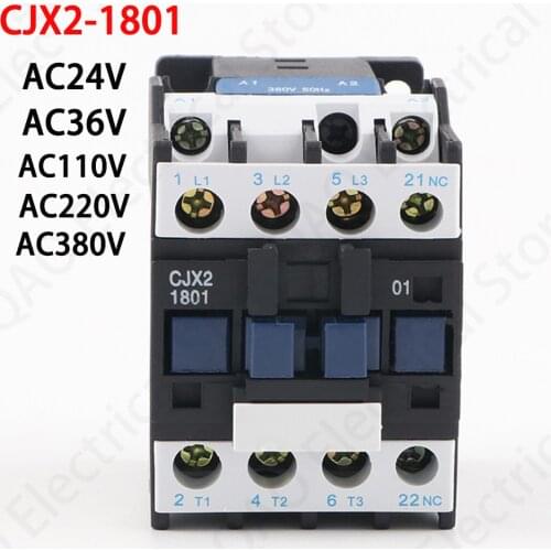 CJX2-1801 LC1 AC Contactor 18A 3 Phase 3-Pole NC Coil Voltage 380V 220V 110V 36V 24V 50/60Hz Din Rail Mounted 3P+1NC