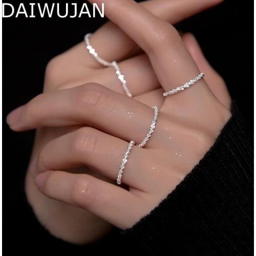 DAIWUJAN INS Fashion S925 Silver Sparkling Rings Geometric Gypsophila Shining Finger Rings for Women Party Wedding Jewelry