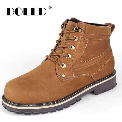 Men Boots High Quality Natural Leather Snow Boots Warm Fur Plush Lace-Up Winter Shoes Plus size Ankle Boots Shoes