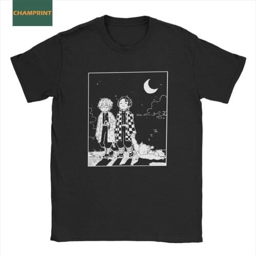 Demon Slayer Kimetsu No Yaiba Men T Shirts Anime Cute Novelty Tees Short Sleeve O Neck T-Shirt 100% Cotton Graphic Tops