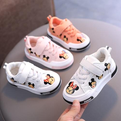 2021 New Girls' Shoes Plush Cartoon Minnie 1-3-5 Years Old Childrens Sports Shoes Single Shoes Baby Toddlers Boys' Board Shoes