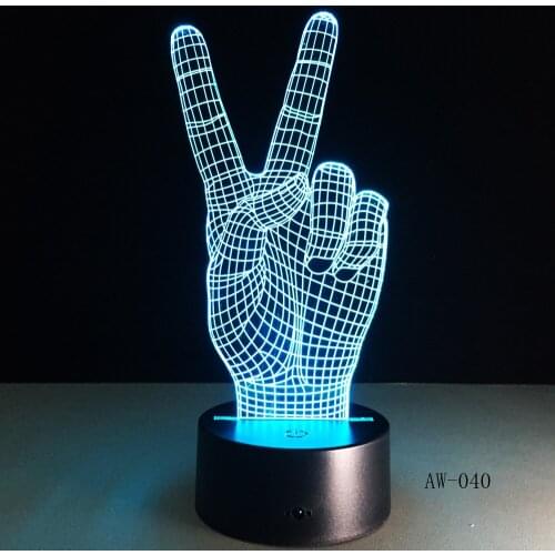 Novelty Gift Victory Yeah Finger 3D Lamp Night Light for Children LED Illusion Atmosphere Sleep Light for Champion Friend AW-040