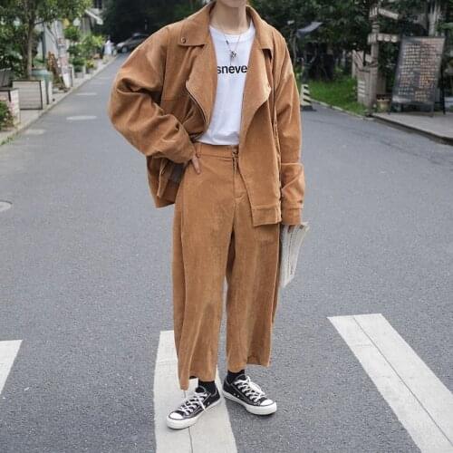 Autumn Corduroy Sets Mens Fashion Retro Black/Brown Corduroy Jacket Trousers Mens Streetwear Loose Harajuku Two-piece Sets Mens