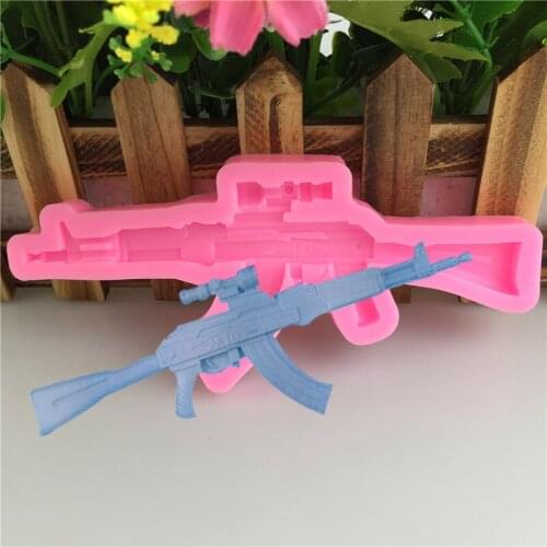 Pistol AK Gun Shape Fondant Soap 3D Cake Silicone Mold Cupcake Jelly Candy Chocolate Decoration Baking Tool
