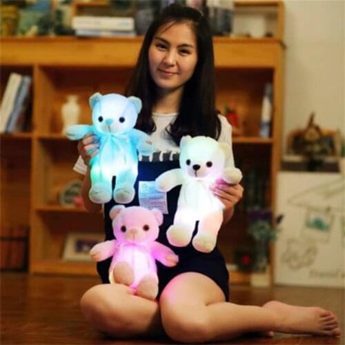 32cm Plush Bear doll Glowing Bears Cartoon cute glowing ribbon bear plush doll embroidery children Toys For Kids Birthday Gifts