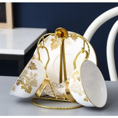 Luxury coffee set Golden bone china tea cup set English afternoon cups and saucers porcelain coffee Flower tea party sets