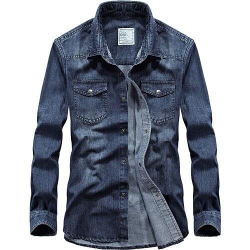 Casual Denim Shirts Men Long Sleeve Shirt Button Down Cotton Washed Jeans Jacket Mens Spring Autumn Mens Work Dress Shirt XXXXL