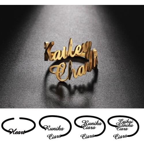 Skyrim Personalized Double Name Rings Gold Color Stainless Steel Custom Nameplate Family Couple Ring Jewelry Gift for Women
