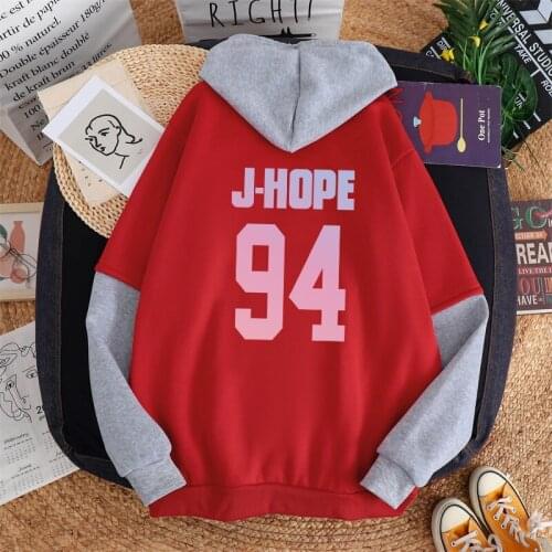 Autumn Winter Spell Color Splicing Fleece Women Hoodies Bangtan Boys Love Yourself J-Hope 94 Gradient Print Harajuku Sweatshirt