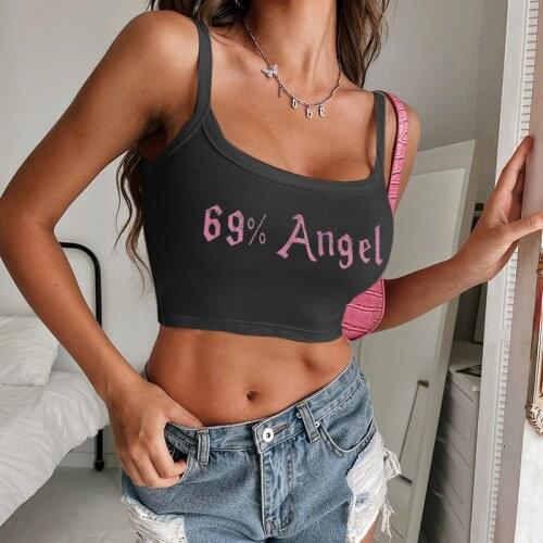 Crop Summer Angel Camisole Tank Top Women V-Neck Sexy Tanks Camis Skinny Print Pink Corset Tee Shirt Femme Tops Woman T-shirt