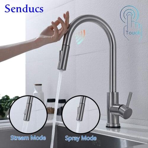 Kitchen Faucet Smart Switch Touch Kitchen Mixer Tap Smooth Pull Out Kitchen Sink Faucet Double Outlet Water Sensor Touch Faucets