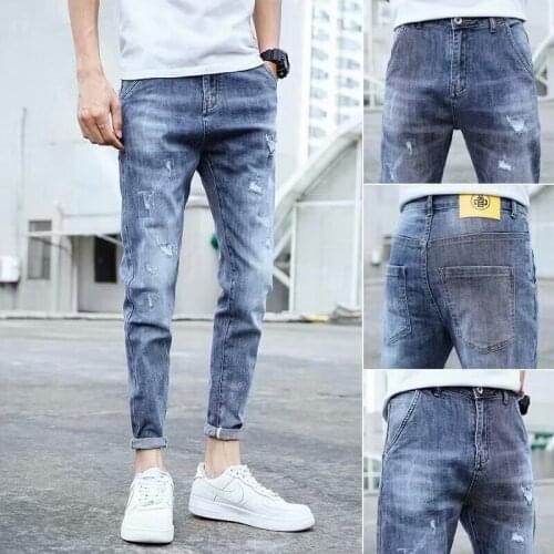 Spring Autumn 2021 Fashion Casual new trendy brand Slim stretch pants Korean all-match casual ripped teenager pencil jeans men