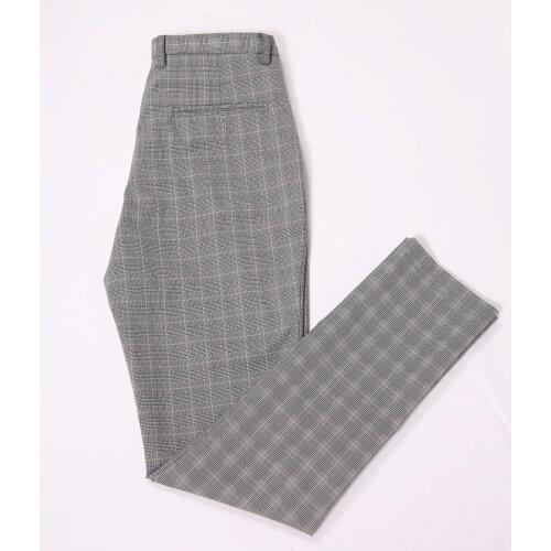 Vintage Grey Plaid Mens Blazer Pant Slim Fit Bespoke Groomsmen Groom Wearing Tuxedso Pant Mens Wedding Suit trousers