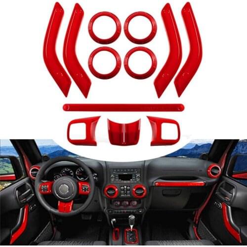 Interior Trim Steering Wheel & Center Console Air Outlet Trim Door Handle Cover for Jeep Wrangler JK JKU 2011-2017 Red