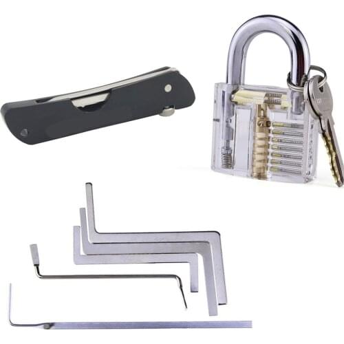 Top Quality H&H Folding Locksmith Tool 6 in 1 Pocket Locksmith Set with Transparent Practice Padlock + 5pcs Tension Wrenches
