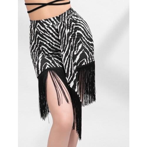 Latin Dance Skirt Zebra Pattern Tango Performance Costume Summer Practice Wear Women Tassel Samba Competition Clothing YS1965