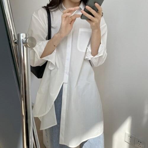 2020 Women Boyfriend Style Pure Color White Turn Down Collar Womens Tops And Blouses Cotton Shirt Blusas Roupa Feminina