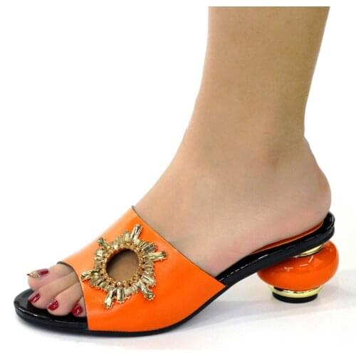 2021 New Orange Womens High Heels Shoes African Ladies Slippers Pumps Femmes Chaussures Escarpins Femme CR188 Height 5.8cm
