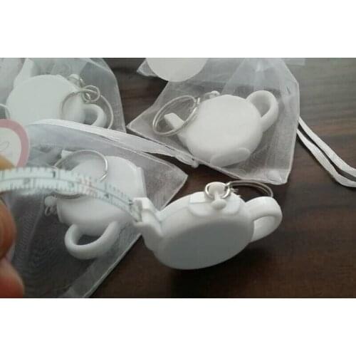 100pcs/LOT Wedding Favors and Gift Love is Brewing Teapot Measuring Tape Keychain Party Favor Souvenir lin3126