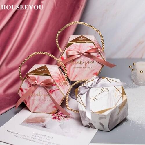 20/50pcs New Pink Gray INS Wind Marble Wedding Candy Box Portable Gift Small Fresh and Lovely Bow for Guests